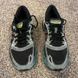 Asics Women’s Black Running Shoes with Teal & Yellow Accents